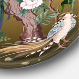 Designart 'Chinoiserie With Birds and Peonies VI' Traditional Metal Circle Wall Art