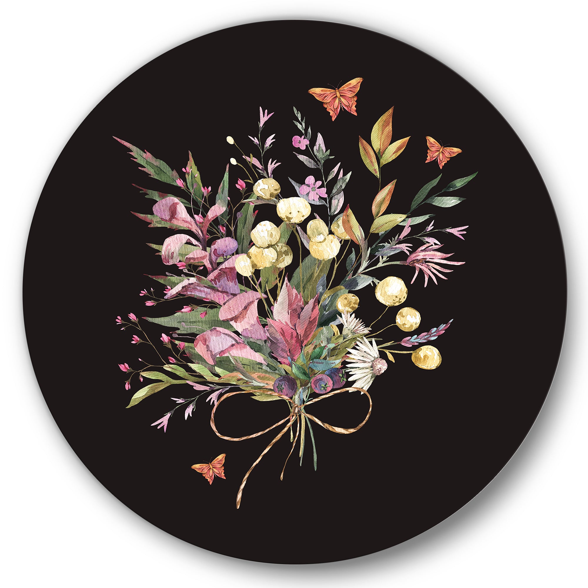 Designart 'Vintage Floral Summer Wildflowers Arrangement' Traditional Metal Circle Wall Art
