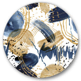 Designart 'Abstract Pattern With Dark Blue & Golden Textures' Modern Metal Circle Wall Art