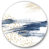 Designart 'Dark Blue and Gold Abstract I' Modern Metal Circle Wall Art