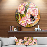 Bee Sitting on Flower' Floral Metal Circle Wall Art
