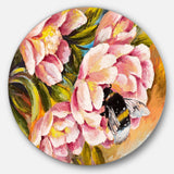 Bee Sitting on Flower' Floral Metal Circle Wall Art