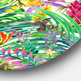 Tropical Leaves and Flowers' Floral Metal Circle Wall Art