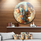 Indian Woman Collage with Lion' Indian Artwork' Metal Circle Wall Art