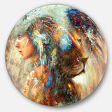 Indian Woman Collage with Lion' Indian Artwork' Metal Circle Wall Art