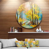 Yellow Falling Forest' Landscape Metal Circle Wall Art