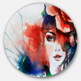 Woman with Rose Illustration' Abstract Metal Artwork