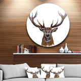 Deer Head in Front Illustration' Animal Circle Metal Wall Art