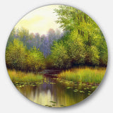 Green Summer with River' Landscape Circle Metal Wall Art