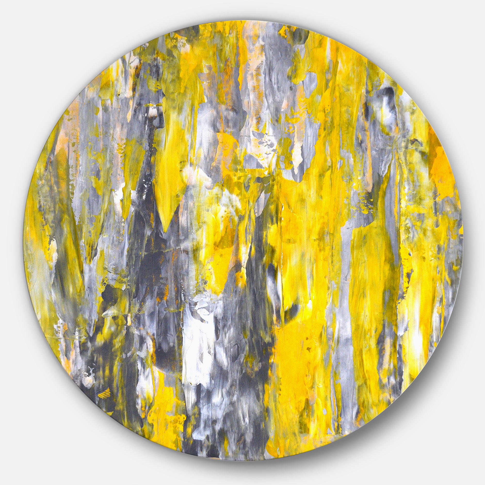 Grey and Yellow Abstract Pattern' Abstract Circle Metal Wall Art
