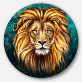 Lion Head in Blue' Animal Circle Metal Wall Art