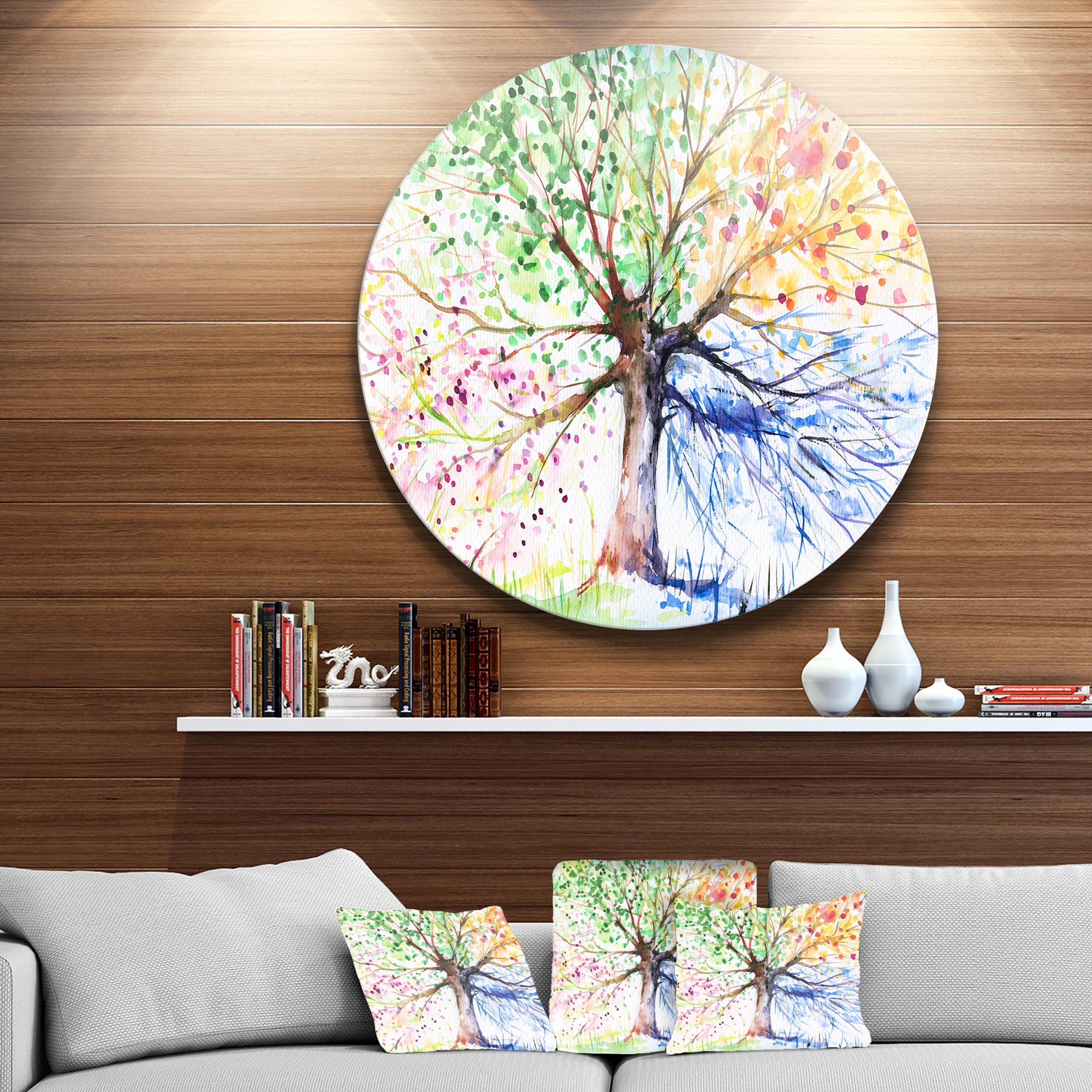 Four Seasons Tree' Floral Circle Metal Wall Art