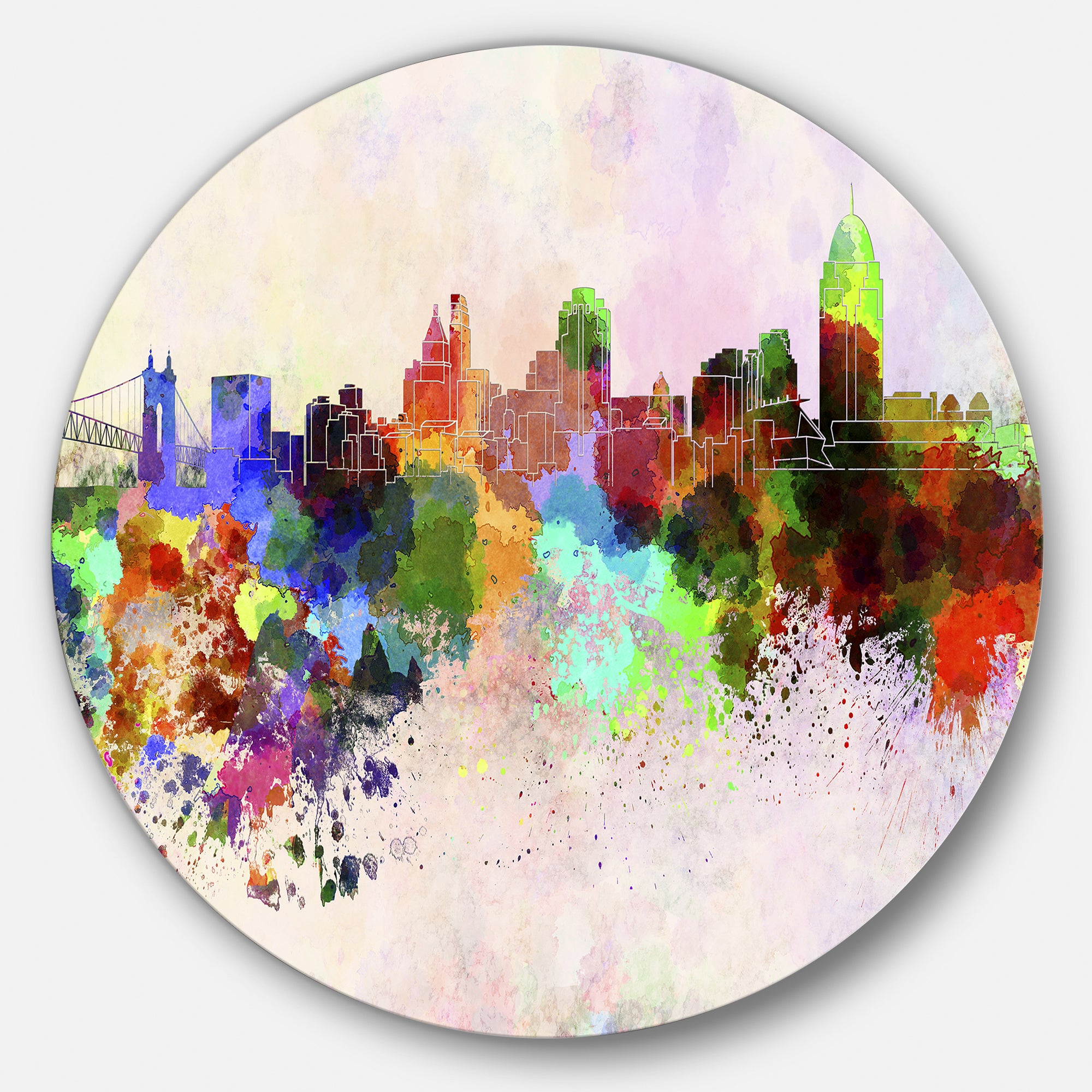 'Cincinnati Skyline' Disc Cityscape Metal Artwork Print