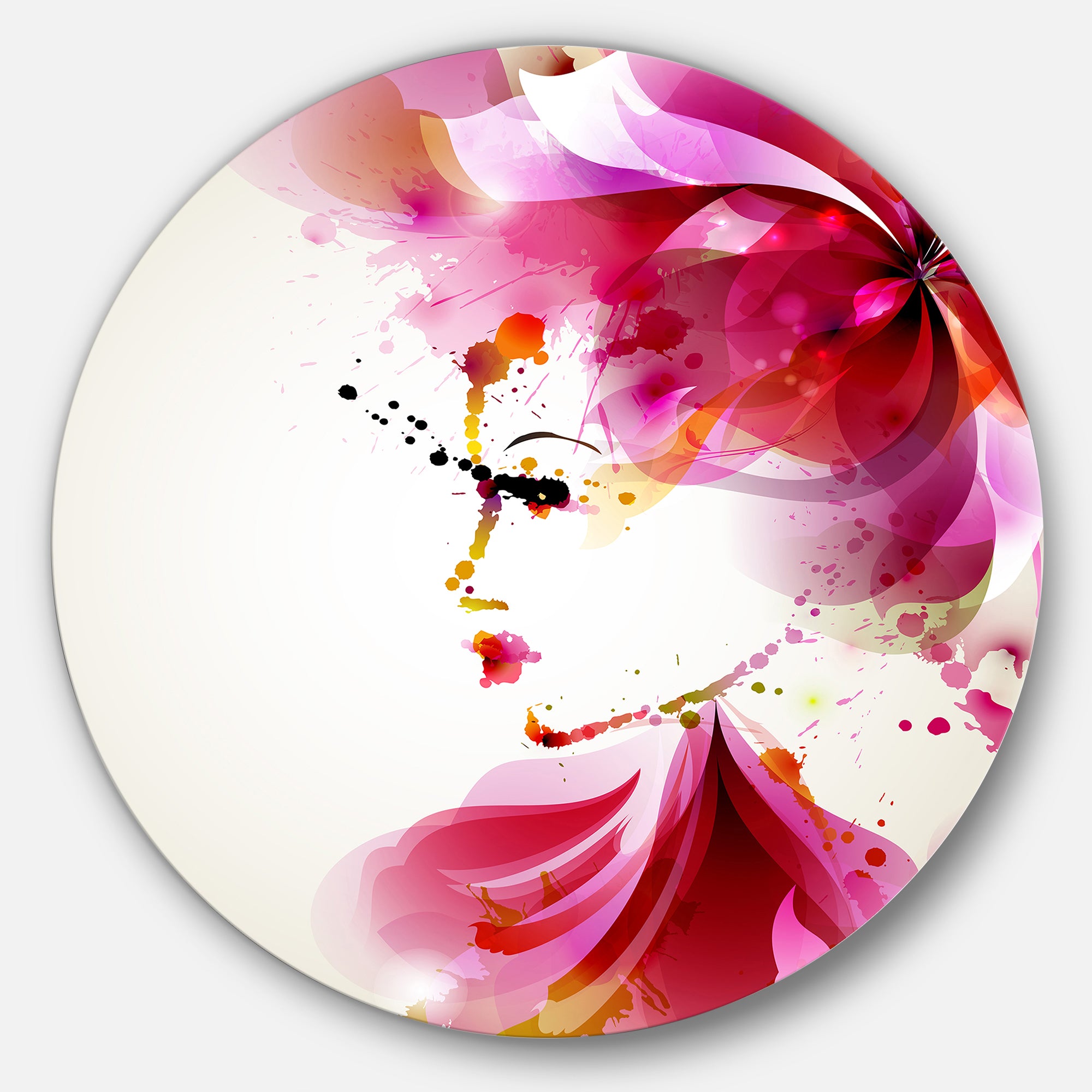 Fashion Woman with Abstract Hair' Disc Abstract Circle Metal Wall Art