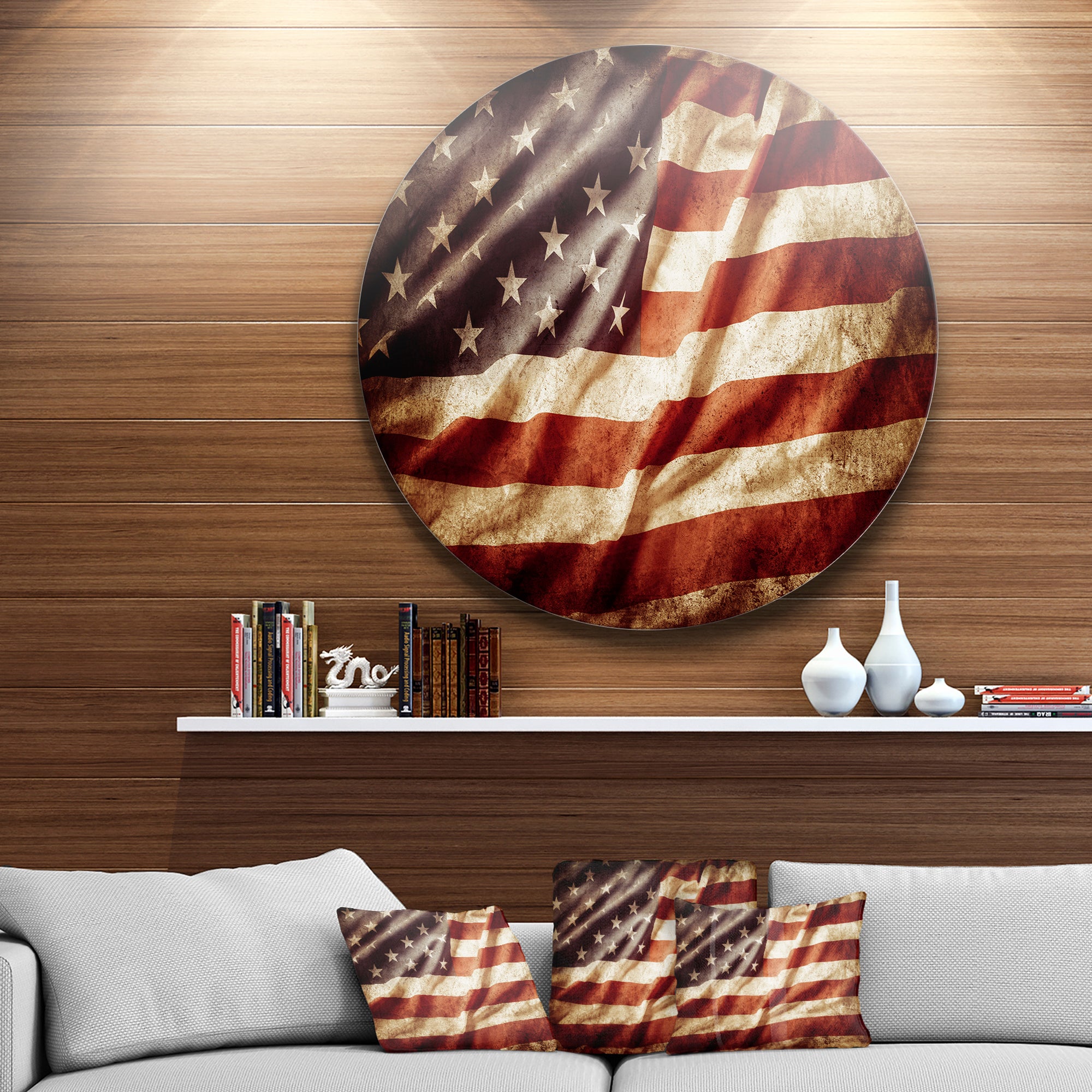 American Flag' Disc Contemporary Circle Metal Wall Art