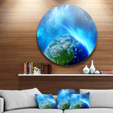 Planet Earth in Universe' Disc Contemporary Circle Metal Wall Art