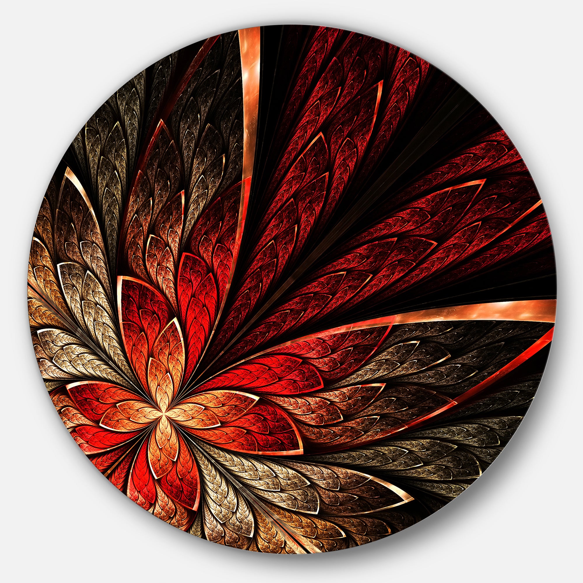 Fractal Flower in Yellow and Red' Disc Floral Circle Metal Wall Art