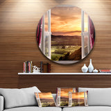 Open Window to Rural Landscape' Disc Contemporary Circle Metal Wall Art