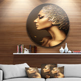Woman with Gold Feather Hat' Disc Contemporary Circle Metal Wall Art