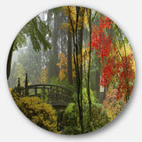 Japanese Wooden Bridge in Fall' Disc Photography Circle Metal Wall Art