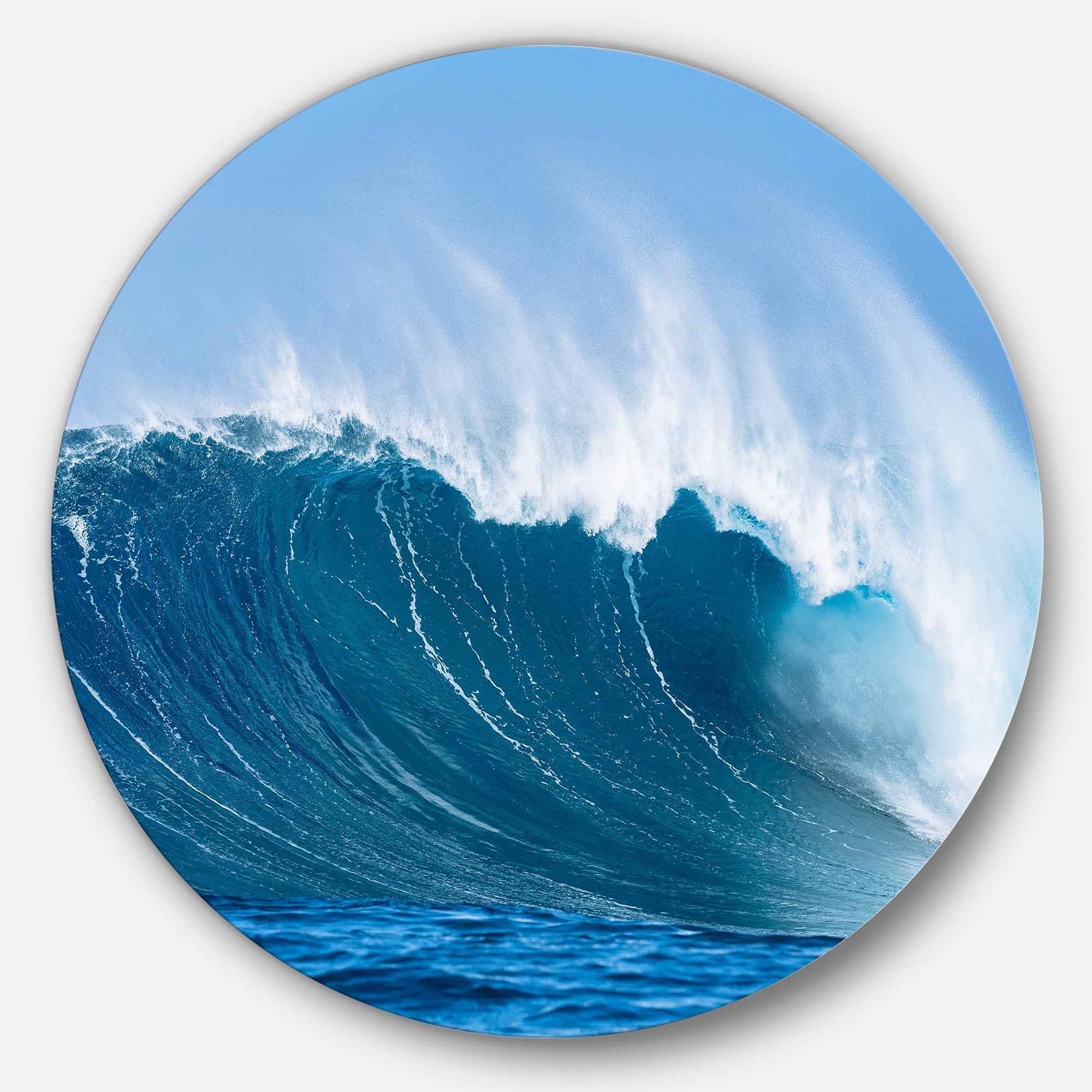 Sky Hitting Ocean Waves' Disc Seascape Circle Metal Wall Art