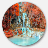 Rainforest Waterfall Loas' Disc Landscape Photography Circle Metal Wall Art