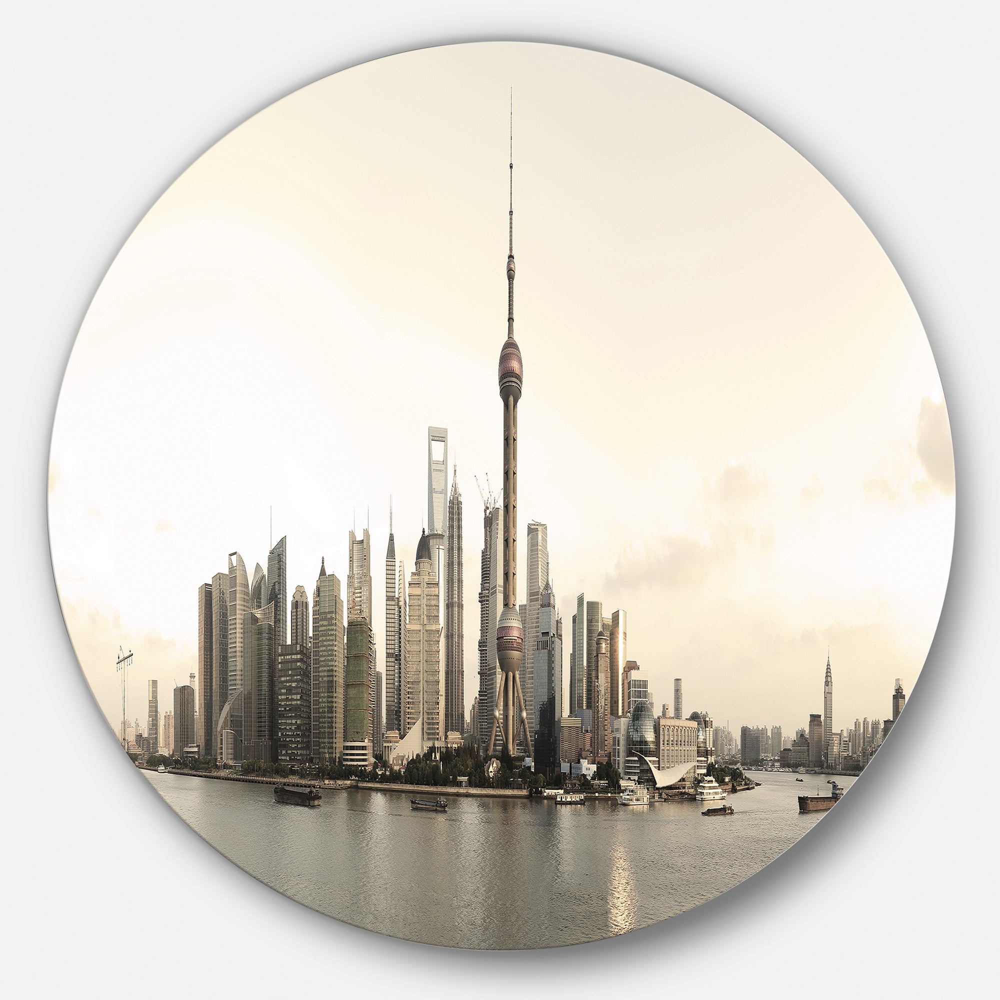 Shanghai s Architecture' Disc Cityscape Photo Circle Metal Wall Art