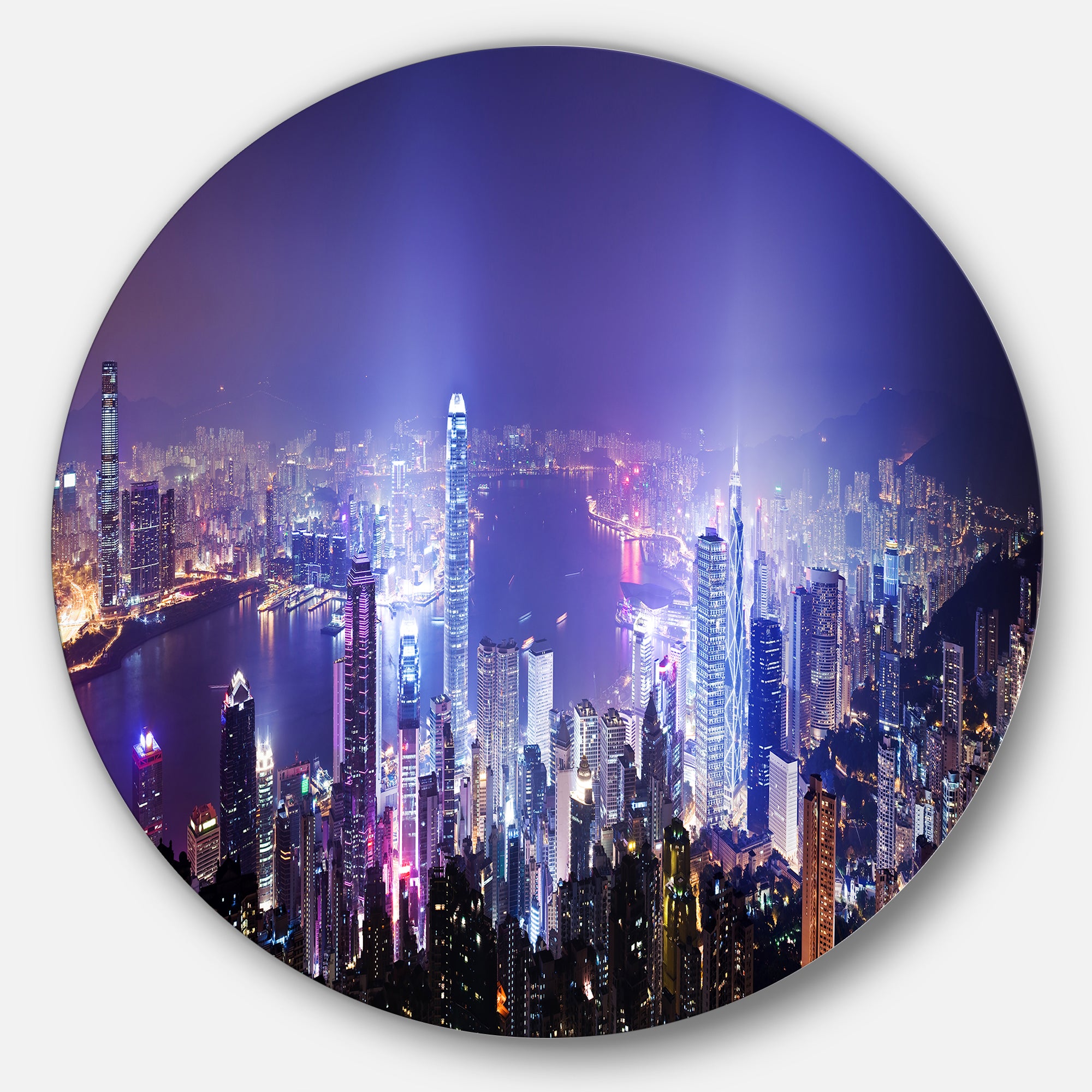 Hong Kong Night City' Disc Cityscape Photo Circle Metal Wall Art