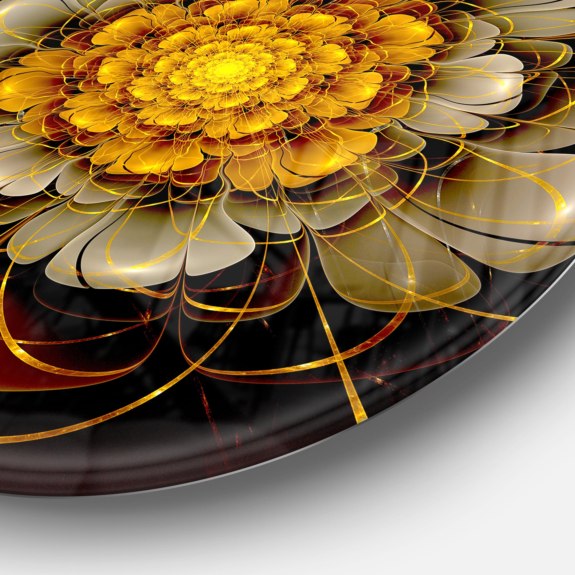 Dark Gold Fractal Flower' Disc Large Contemporary Circle Metal Wall Arts