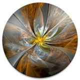 Symmetrical Yellow Fractal Flower' Disc Large Contemporary Circle Metal Wall Arts