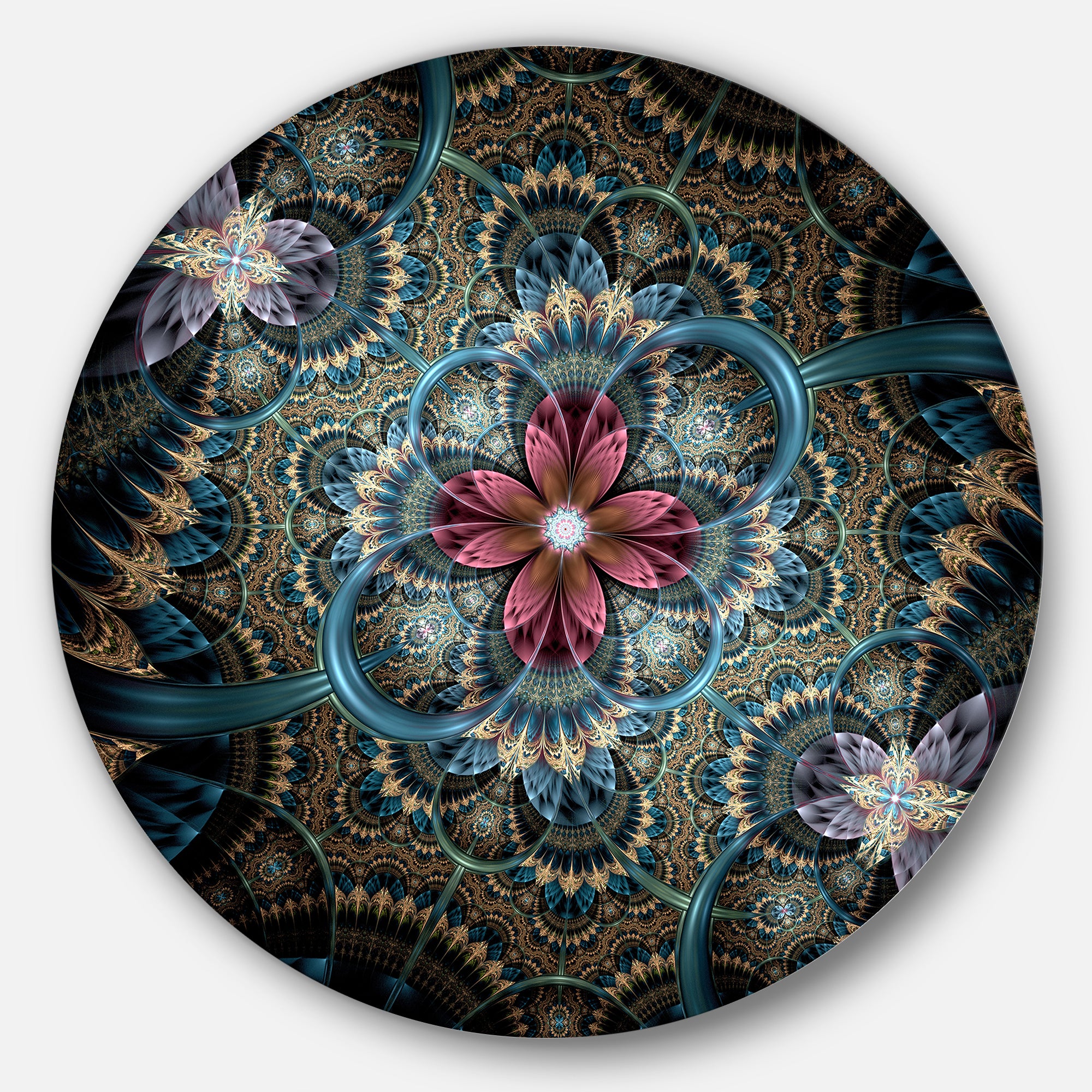 Dark Purple Fractal Flower' Disc Floral Circle Metal Wall Art