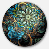 Lighted Blue Fractal Blue Flowers' Disc Floral Circle Metal Wall Art