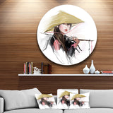 Vietnamese Woman' Disc Contemporary Portrait Circle Metal Wall Art