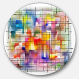 Colorful Stain Design with Grid' Disc Large Contemporary Circle Metal Wall Art