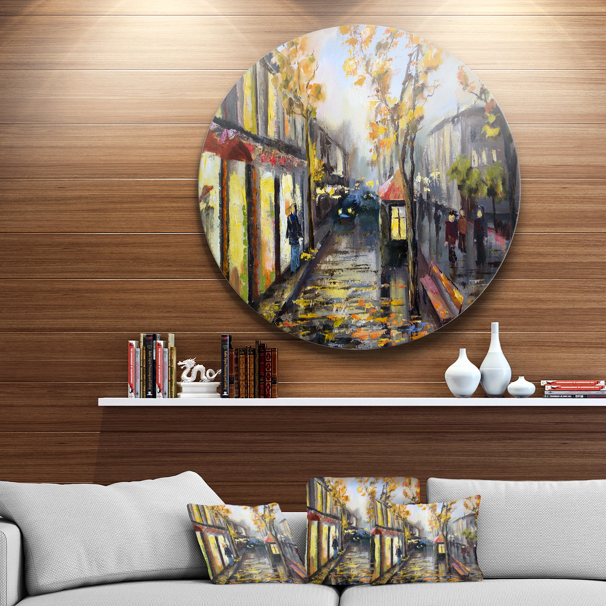 City in Yellow Shade' Disc Cityscape Circle Metal Wall Art