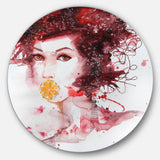 Illustrated Girl with Red Hair' Disc Abstract Portrait Circle Metal Wall Art