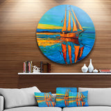 Brown Sailing Boat' Disc Seascape Circle Metal Wall Art