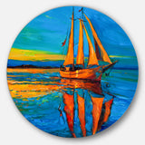 Brown Sailing Boat' Disc Seascape Circle Metal Wall Art