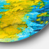 Sea Texture in Yellow Blue' Disc Large Contemporary Circle Metal Wall Art