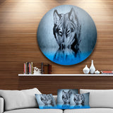 Wolf Head with Water Reflections Tattoo' Large Contemporary Circle Metal Wall Arts