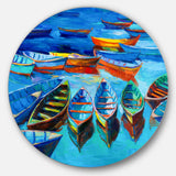 Boats in Blue Sea' Seascape Circle Metal Wall Art