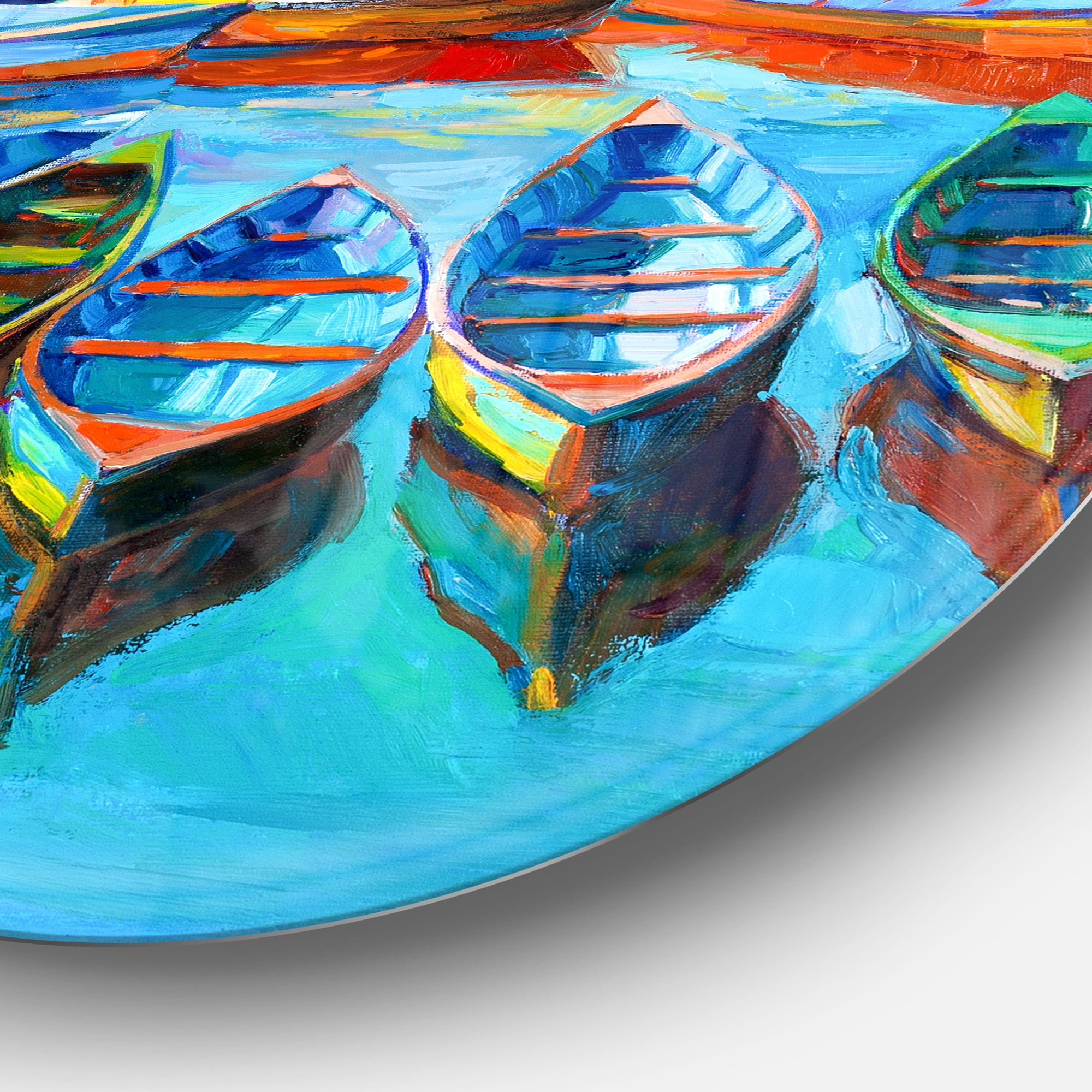 Boats in Blue Sea' Seascape Circle Metal Wall Art