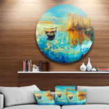 Colorful Lake with Boats' Seascape Circle Metal Wall Art