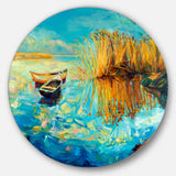Colorful Lake with Boats' Seascape Circle Metal Wall Art