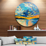 Orange Sunset with Blue Sky' Painting Circle Metal Wall Art