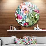 Cactus Pattern Watercolor' Floral Circle Metal Wall Art