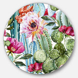 Cactus Pattern Watercolor' Floral Circle Metal Wall Art