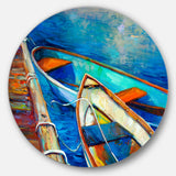 Boats and Pier in Blue Shade' Seascape Circle Metal Wall Art