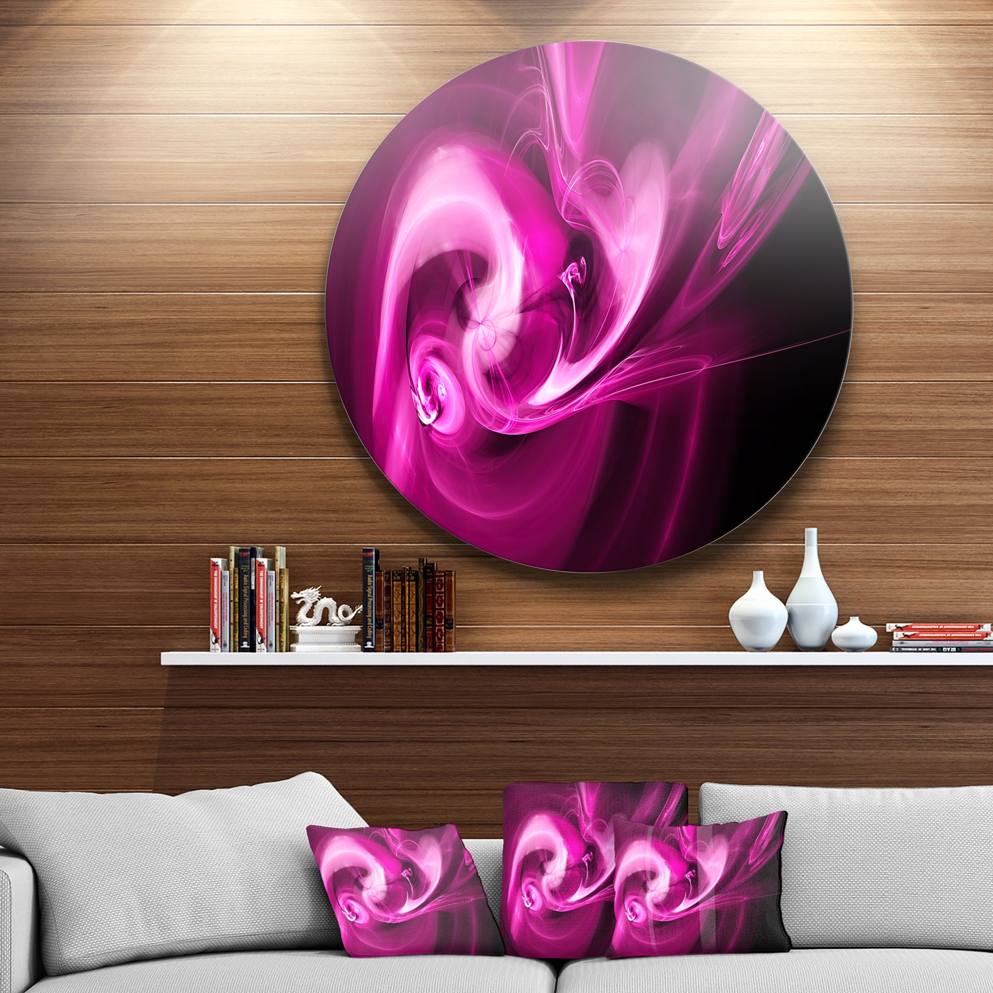 Colored Smoke Spiral Purple' Abstract Circle Metal Wall Art