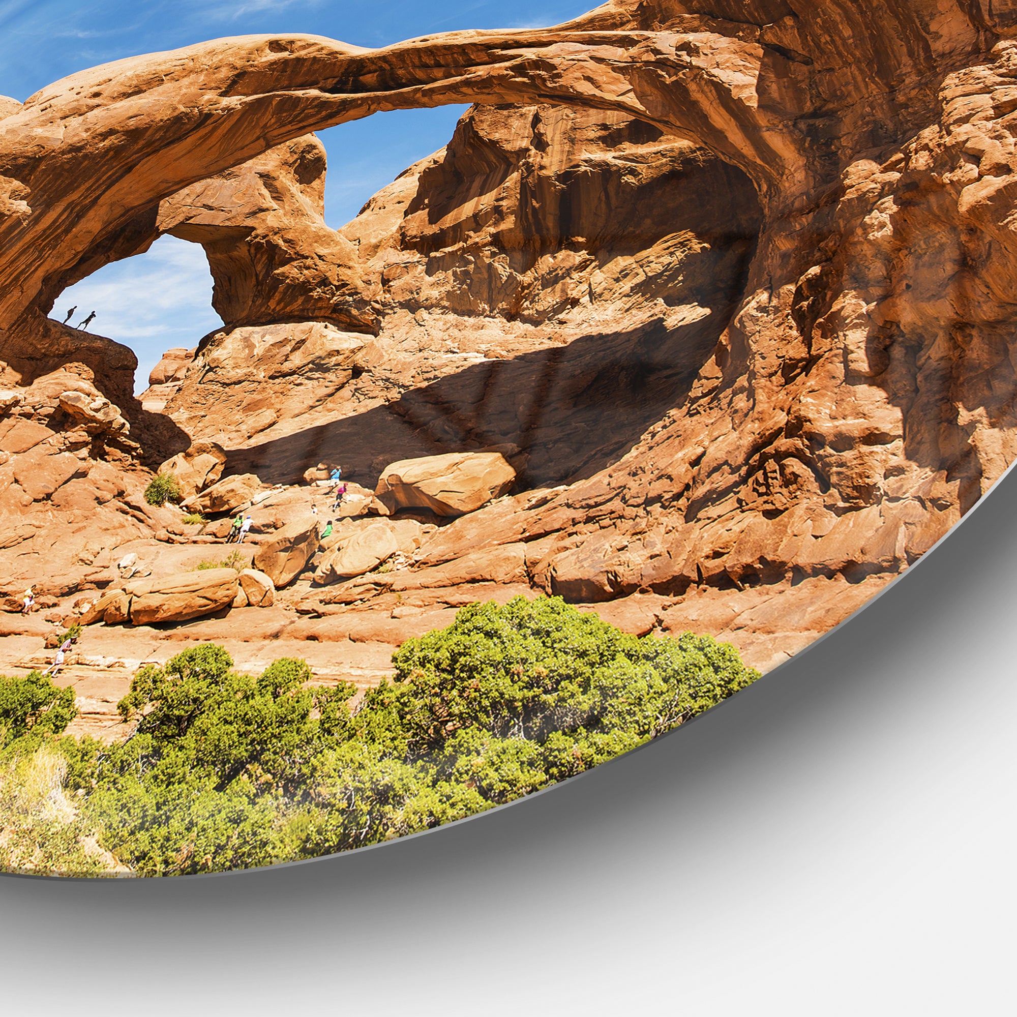Double Arch in Arches National Park' Landscape Photography Circle Metal Wall Art